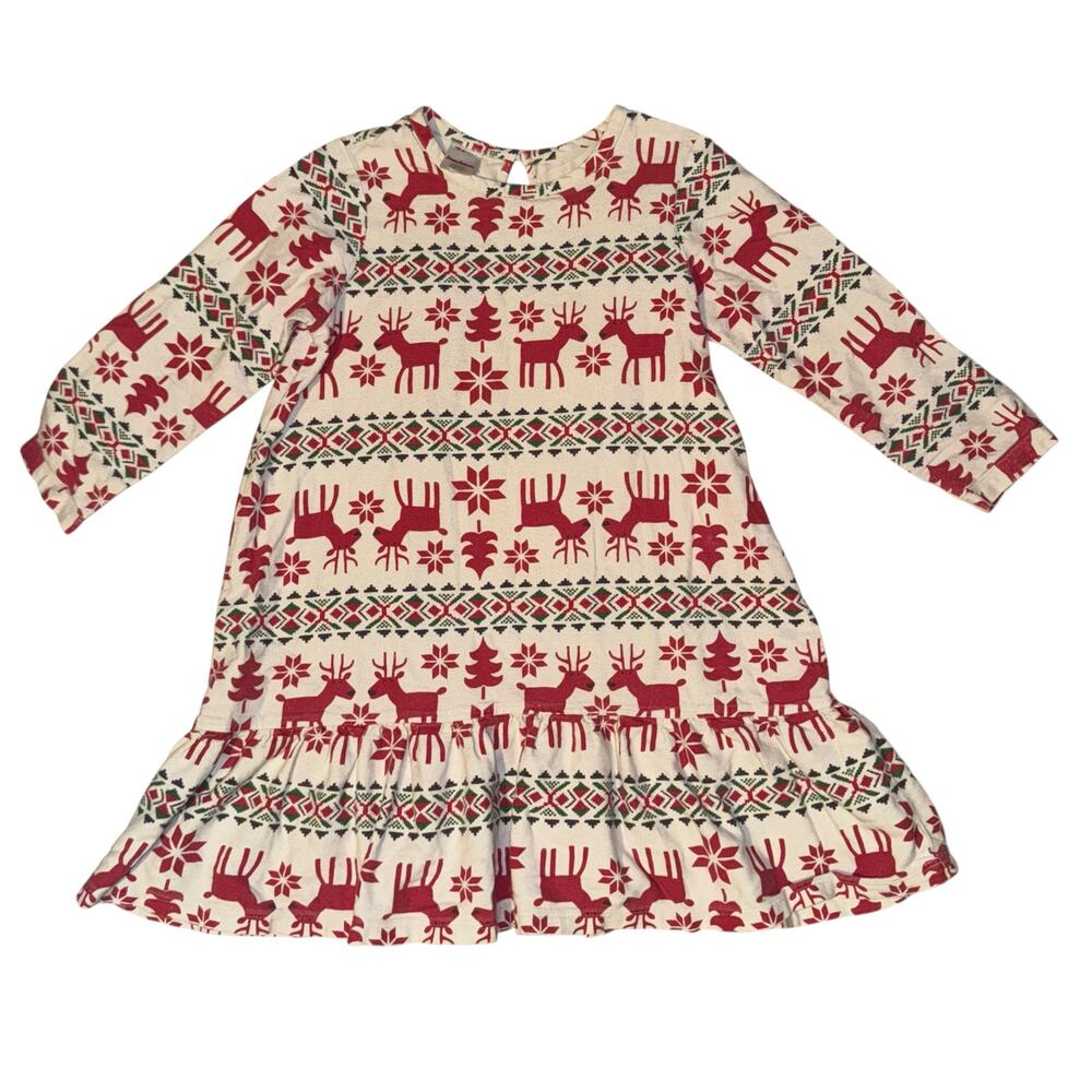Hanna Andersson Flannel Christmas Nightgown Girls 6/7 Holiday Reindeer Fair Isle